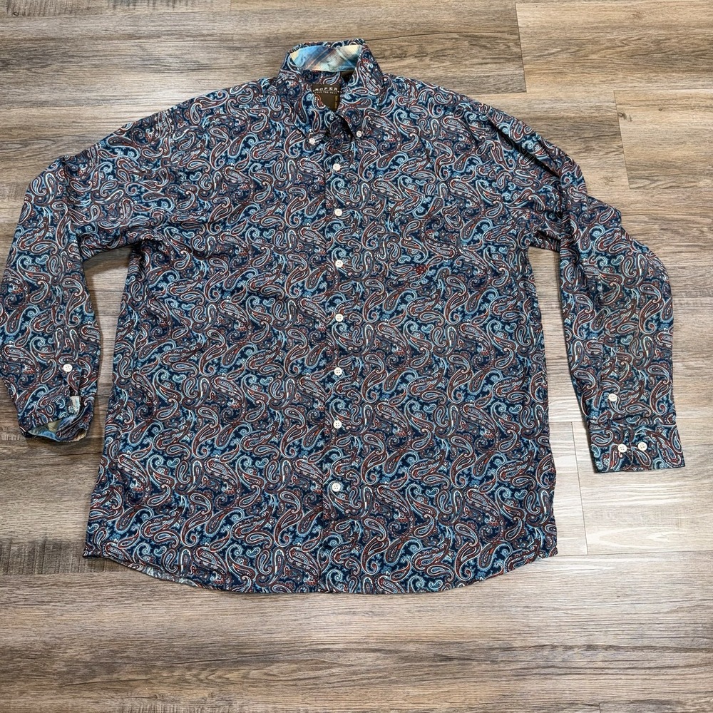 Roper Shirt Mens XL Long Sleeve Western Wear Maroon Paisley Pattern Button-Up